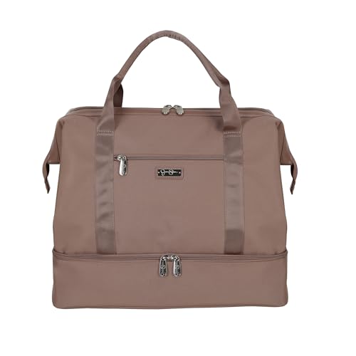 Jessica Simpson Countryside Weekender Duffel 100% Polyester Drop Bottom Bag, Mocha Mousse