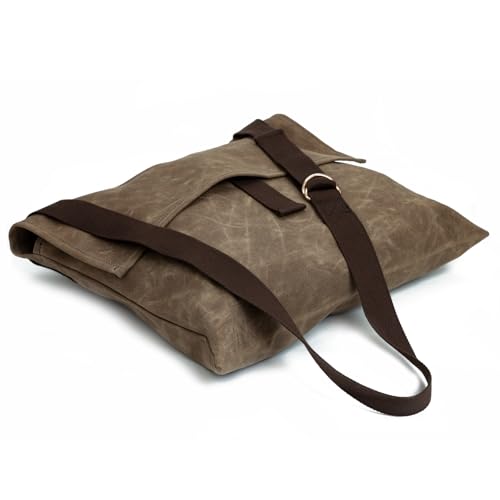 Foraging Bag 16 oz Waxed Canvas Haversack Bushcraft Shoulder Bag Durable Messenger Bag with Pocket for Gardening Camping (Antique Olive Large)