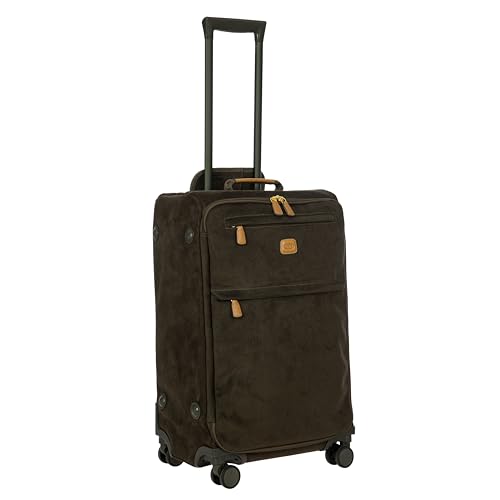 Bric's Life Tropea Check In Spinner Luggage - Luxury Lightweight Suitcase with Spinner Wheels and Faux Suede Finish - 28", Olive