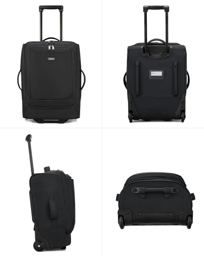HanTrip Small Rolling Carry On Luggage Suitcases Duffle Bag with Wheels and Handle, 2 Wheeled Soft Sided Heavy Duty Luggage for Travel Carry On Roller Weekender Bag with Wheels for Women Men (Black)
