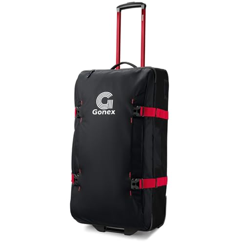 Gonex Rolling Duffle Bag with Wheels, Water-repellent 90L Nylon Large Wheeled Travel Duffel Luggage with TSA Lock & Telescopic Handle 30 inch, Black & Red