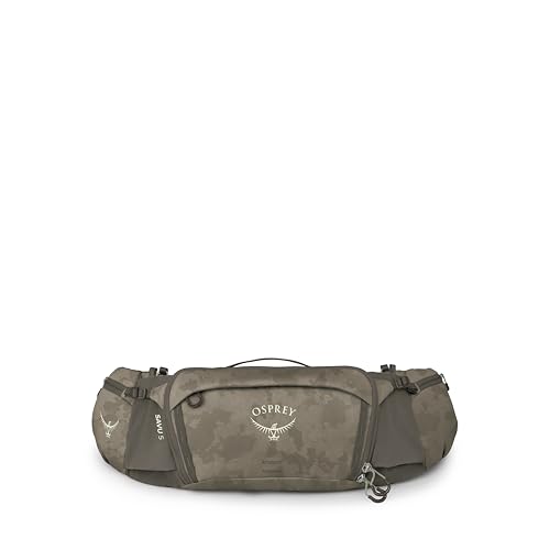 Osprey Savu 5L Biking Waist Pack for Men & Women - Mountain Bike Hydration Belt with Bottle Pockets, Pediment Grey/Dust Print, Extended Fit