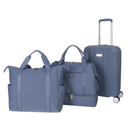 Jessica Simpson Countryside 3-Piece Set (21", Tote & Weekender) Expandable 8-Wheel Spinner Large Checked Luggage Suitcase, Oceanview