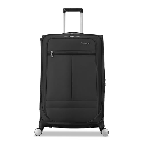 Samsonite Soft-Sided 25-Inch Lightweight Medium Checked Expandable Element Suitcase: Durable, 360° Spinner Wheels, Adjustable Telescopic Handle, 2 Front & 1 Side Pocket -Black