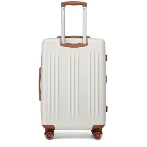 Kono Lightweight 28 Inch Expandable Luggage with Quiet Spinner Wheels TSA Lock, Scratch and Drop Resistant PC+ABS Hardside Durable Large Checked Suitcase, Cream White & Brown