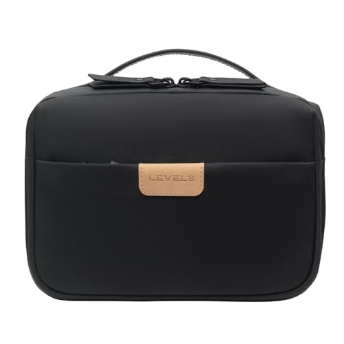 LEVEL8 Travel Toiletry Bag for Men Women, Water Repellent Shaving Bag for Toiletries Accessories, Storage Bags with Divider and Handle, Small/Black
