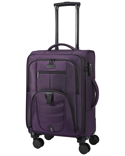LOVEVOOK Carry On Luggage Airline Approved, Suitcases with Spinner Wheels, Softside Carry-on Luggage with TSA Lock for Men Women Business Trip, Lightweight Large Capacity Luggage for Travel, Purple