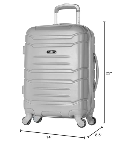 Olympia U.S.A. Denmark 21" Carry-On Suitcase - Lightweight Hardside Luggage, Expandable 30%, 4 Spinner Wheels, Utility Hook & Hidden Laptop Compartment (Silver)
