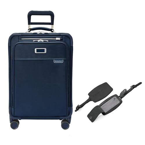 Briggs & Riley Essential 22" Carry On Expandable Spinner & Leather Luggage ID Tag for Men & Women - Suitcase with Wheels, Softside Rolling Bag for Travel, Identification Tag Accessory for Baggage