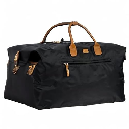 Bric’s X-Travel Deluxe Carry-On Duffel, Lightweight Water-Resistant Weekender with Italian Leather Handles, Removable Inner Pocket and Luggage Pass-Through for Versatile 2-in-1 Travel – Black