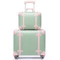 Miss.Box Vintage Carry On Luggage Set with Wheels for Women, Retro Trunk Style PU Leather Suitcase with Matching Vanity Case, 14” & 18” Set
