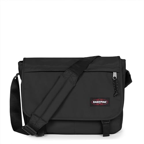 EASTPAK Delegate + – 20L Weatherproof Shoulder Bag with 17" Laptop Sleeve, Trolley Strap, Reflective Details, Adjustable Padded Strap, Black