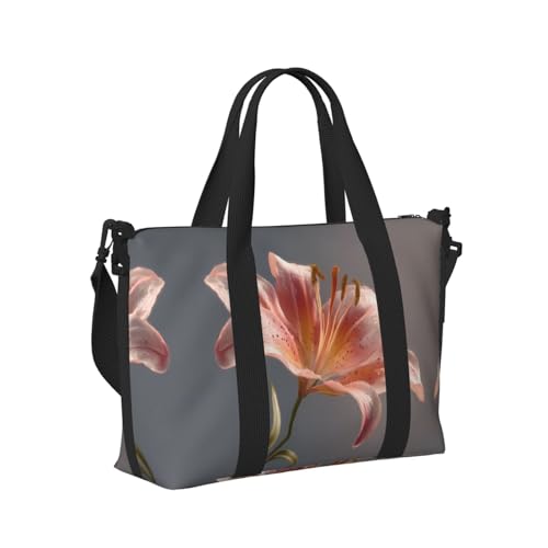 Blooming lilies Printed Travel Bag Large Gym Tote, Weekend & Business Trip Crossbody Shoulder Bag, Lightweight