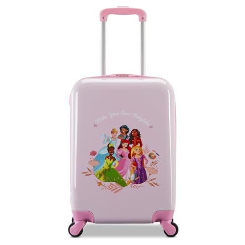American Tourister Disney Princess Carry-On Luggage - Airline Approved, Durable Hardshell with Disney Princess Favorites - Roll Confidentially with Spinner Wheels & Colorful Adjustable Handle