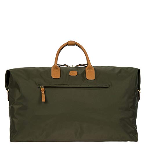 Bric’s X-Travel Deluxe Carry-On Duffel, Lightweight Water-Resistant Weekender with Italian Leather Handles, Removable Inner Pocket and Luggage Pass-Through for Versatile 2-in-1 Travel – Olive
