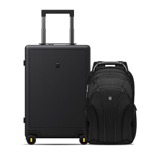 LEVEL8 Luminous Carry On Luggage 20" Inch with Laptop Backpack-Black