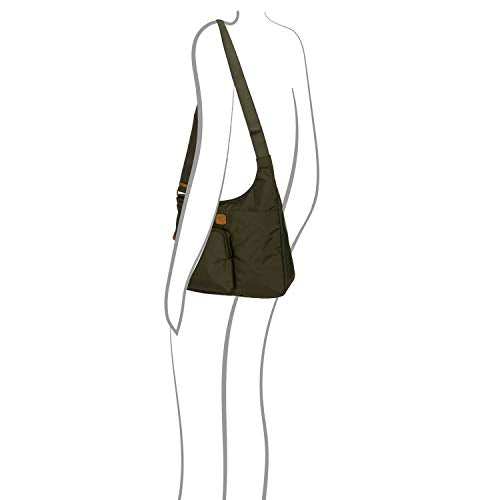 Bric's X-Bag 2.0 Hipster Envelope Crossbody, Water-Resistant Recycled Nylon Shoulder Bag with Leather Trim, Dual Compartments and Adjustable Strap for Everyday or Travel – One Size, Olive