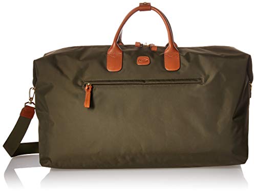 Bric’s X-Travel Deluxe Carry-On Duffel, Lightweight Water-Resistant Weekender with Italian Leather Handles, Removable Inner Pocket and Luggage Pass-Through for Versatile 2-in-1 Travel – Olive