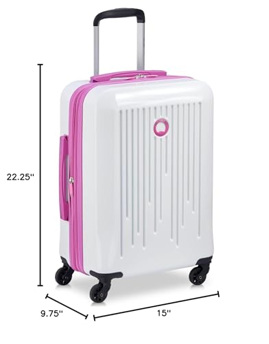DELSEY PARIS Christine Hardside Expandable Luggage, Stylish and Unique, Glossy Exterior with 360 Spinner Wheels, Lockable Telescoping Handle, Men and Women, White with Mauve Trim, Carry-On 20-Inch