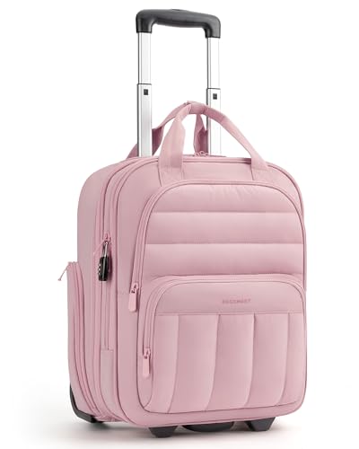 BAGSMART Small Underseat Carry on Luggage with Wheels, 16 inch Small Under Seat Luggage, Lightweight Travel Suitcase for Women, Baby Pink