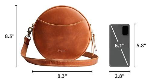 S-ZONE Leather Crossbody Bags for Women Trendy Circle Cross Body Shoulder Bag Designer Round Purses
