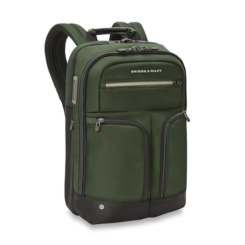 Briggs & Riley Slim Expandable Backpack - Carry On Travel Backpack for Women & Men, Personal Item Bag, Self-Repairing Zippers, Padded Straps, Fits up to 16" Laptop - HTA Collection, Forest