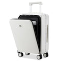Hanke 24 Inch Checked Luggage with Front Pocket Aluminum Frame （Can Not Open in The Middle）Hard Shell Suitcases with Wheels Rolling Luggage Suitcase with Lock Travel Luggage for Weekender-Smoke White