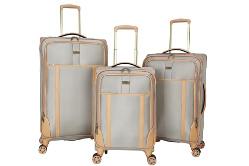 Dockers Seahorse Softside Expandable 8-Wheel Spinner Travel Checked Luggage, 3-Piece Set, New British Khaki