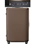 July Checked Plus with CaseSafe - 28.75" Built in Tracking, Airline Approved Check In Luggage with Wheels, Rolling Suitcase for Men & Women - Silent Spinner Wheels, Y-Strap - Dark Brown