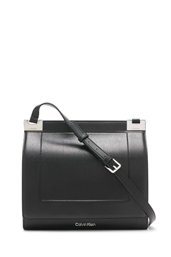 Calvin Klein Palm Organizational Flap Messenger, Black/Silver, One Size