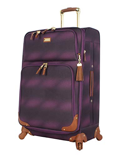 Steve Madden Designer Luggage Collection - Lightweight 28 Inch Expandable Softside Suitcase - Durable Rolling 4-Spinner Wheels Checked Bag (Shadow Purple) (Shadow Purple)