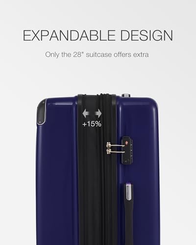 Coolife Luggage, Suitcase with Durable and Lightweight, Large Checked Luggage with PC+ABS Hardshell Expandable, Dual Spinner Wheels, TSA Lock, and YKK Zipper(navy new, L(28in))