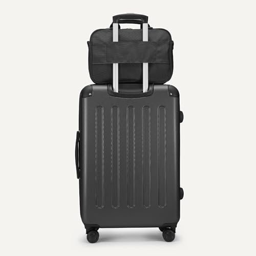 Amazon Basics 4-Piece Luggage Set, Hardside Suitcases with Spinner Wheels (22" Carry On & 28" Checked), Tote Bag & Travel Bag, Black