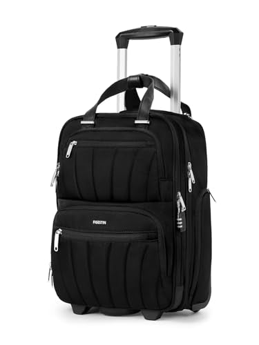 FIGESTIN Underseat Carry On Luggage with Wheels, 16-inch Softside Rolling Under Seat Luggage, Lightweight Overnight Carry On Suitcase for Women Men(Black)