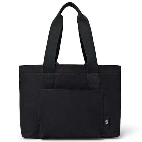 July Everyday Large Tote Bag for Women with Laptop Sleeve, Pass-Through Band, Luggage Sleeve, Drink Bottle Holder, Simple Modern Tote Bag for Travel, Work, Commute & Daily Use - 22L - Black