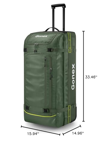 Gonex Rolling Duffle Bag with Wheels, 100L Water Repellent Large Wheeled Travel Duffel Luggage with Rollers 33 inch, Olive Green