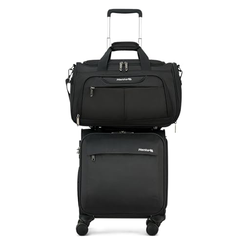Hanke 16 Inch Underseat Carry On Luggage with Wheels Small Suitcase Softside Luggage Bags, 17.5 Foldable Lightweight Personal Item Travel Bags for Women Men（Black）