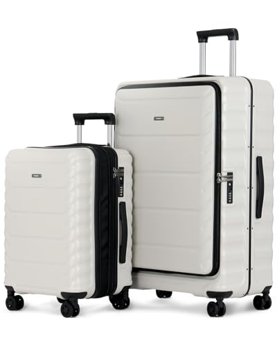 CENSIEN Luggage Sets 2 Pieces, 20/28 Inch PC Hardshell Suitcase with Spinner Wheels, 20 Inch Expandable Clamshell Carry On Luggage and 28 Inch Aluminum Frame Top Opening Checked Luggage (White)