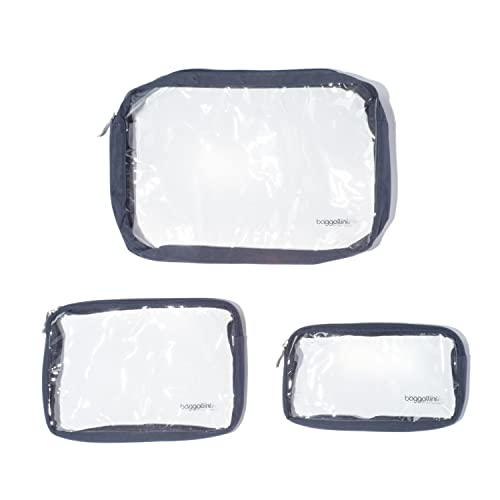 Baggallini Clear Travel Pouches - 3-Piece Cosmetic Bags Set - Lightweight Water Resistant Travel Essential