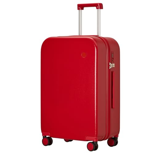 mixi Luggage Suitcase with Spinner Wheels, Hardside Rolling Suitcase PC with Cover & TSA Lock Lightweight Travel Case 24in Checked in, Red