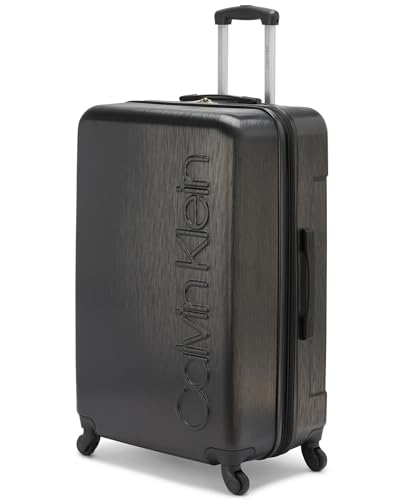 Calvin Klein Women's Hard Side Upright Luggage Spinner Light Weight Suitcase, Black, Large