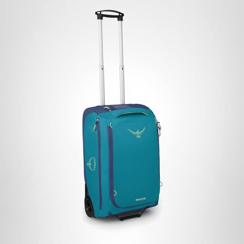 Osprey Daylite 40L Wheeled Carry On Collapsible Travel Duffel Bag, Lightweight Rolling Suitcase, Blue Spikemoss/Alkaline
