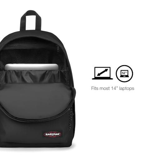 EASTPAK Out Of Office – 31L Backpack with Dual Compartments, 14-inch Laptop Tablet Sleeve, Utility Pocket, Bottle Holder, Black Denim