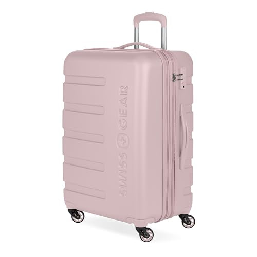 SwissGear 7366 Signature Hardside Expandable Luggage with Spinner Wheels, TSA Lock, Pink, Checked-Medium 23-Inch