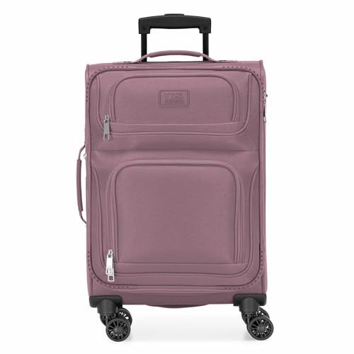 U.S. Traveler Rio Lightweight Softside Rolling Carry-on Suitcase, 4-Wheel Single, Mauve