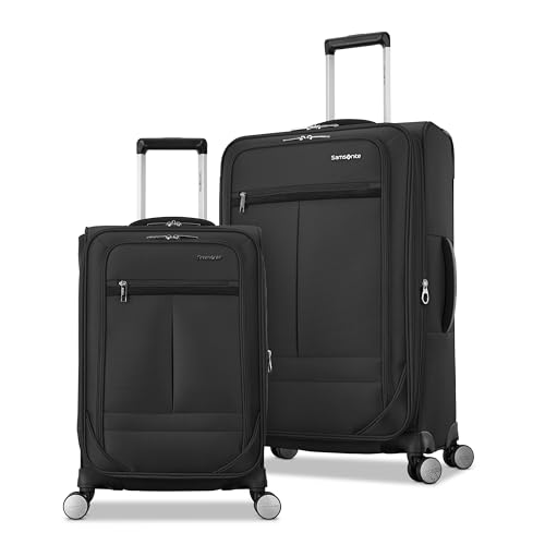 Samsonite 2-PC Soft-Sided 21/25” (Carry-On & Medium Checked), Lightweight Expandable Element Luggage Set: 2 Front Pockets & Side Pocket, Four Spinner Wheels, Adjustable Handle, Durable- Black