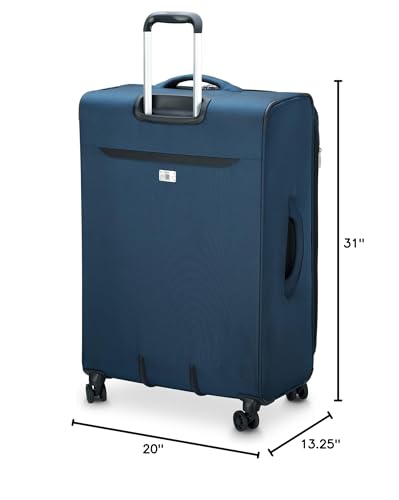 DELSEY PARIS Sky Max 2.0 Softside Expandable Luggage with Spinner Wheels, Blue, Checked-Large, 28 Inch