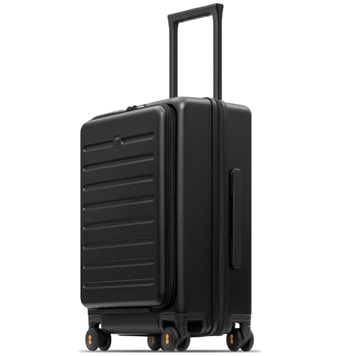 LEVEL8 Road Runner Carry On Luggage with Front Compartment, 20 Inch Lightweight Hard Shell Suitcases with Wheels Airline Approved, Tsa Locks for Luggage, Black,21.46" x 14.57" x 9.45"
