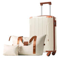 Merax Carry On Luggage Set 3 Piece, Hard Shell Suitcases with Wheels Aluminum Alloy Corner, TSA Luggage Suitcase for Travel Woman Men(White Brown)