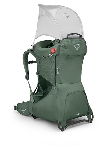 Osprey Poco Child Carrier Backpack - Adjustabel Travel Baby Carrier with Sunshade - Comfortable Hiking Carrief for Toddlers, Koseret Green